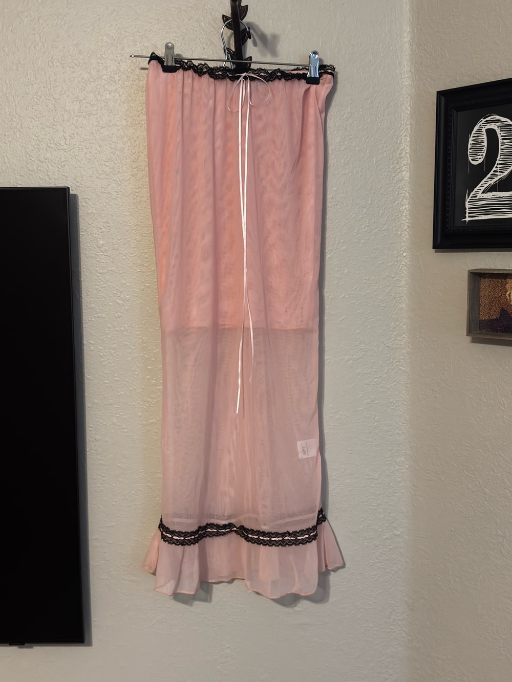 Bella Venice Pink Sheer Lace-Trim Maxi Slip